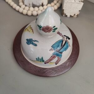 Vintage Japanese Ceramic Temple Jar - LID ONLY